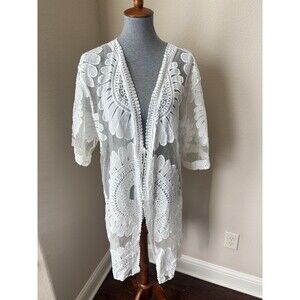 I. Madeline One Size Ivory Lace Floral Hippie Cottage Boho Duster Cardigan